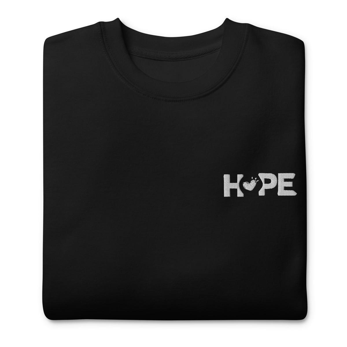 Black HOPE sweatshirt with the HOPE logo embroidered on the front