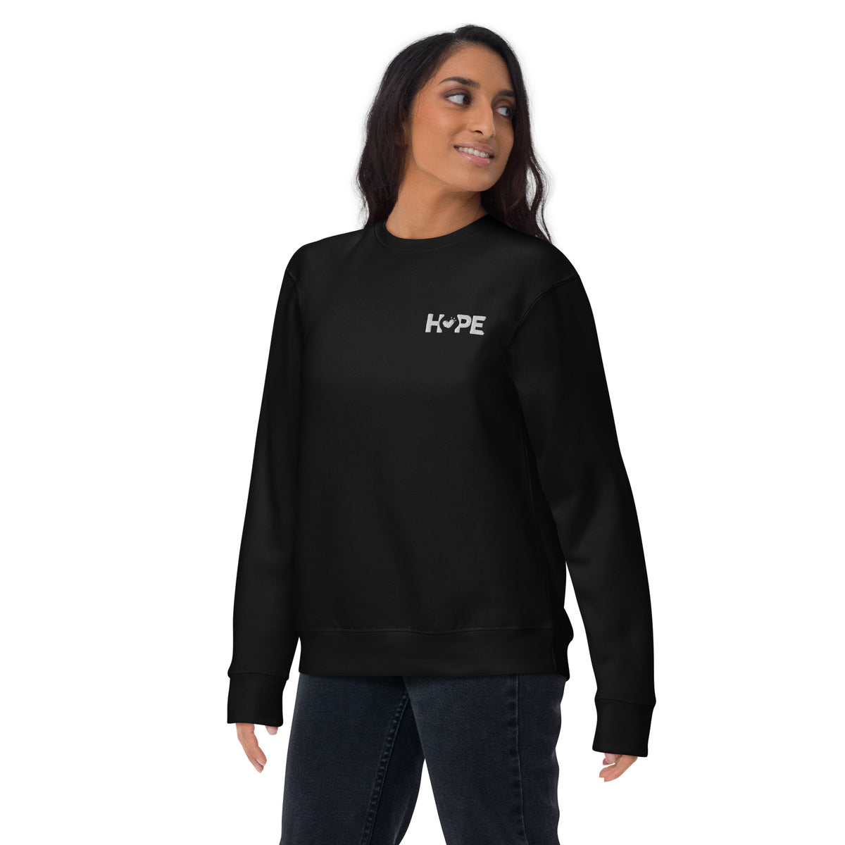 Black HOPE sweatshirt with the HOPE logo embroidered on the front