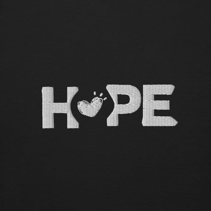 Black HOPE sweatshirt with the HOPE logo embroidered on the front