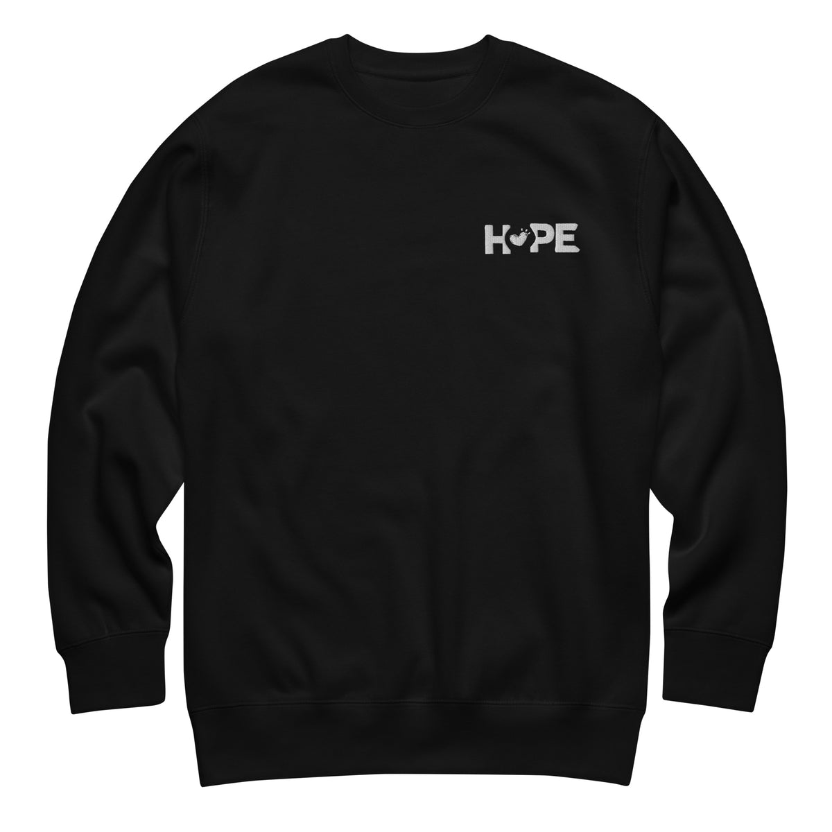 Black HOPE sweatshirt with the HOPE logo embroidered on the front
