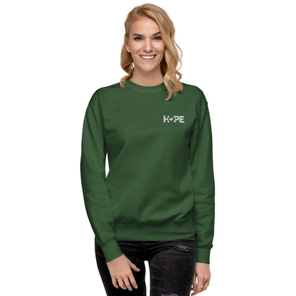 Forest Green HOPE sweatshirt with the HOPE logo embroidered on the front