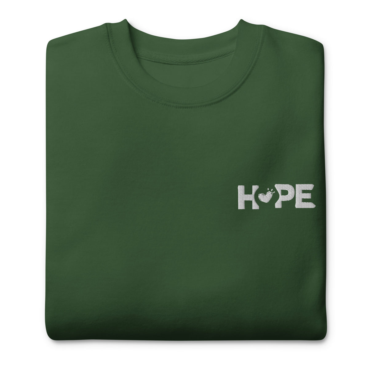 Forest Green HOPE sweatshirt with the HOPE logo embroidered on the front