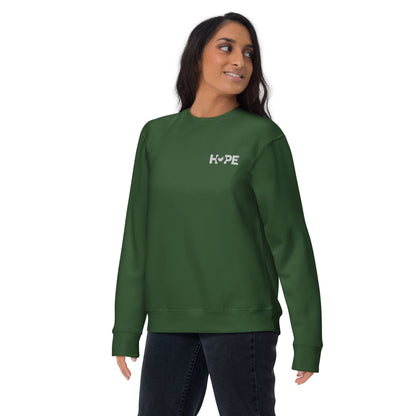 Forest Green HOPE sweatshirt with the HOPE logo embroidered on the front