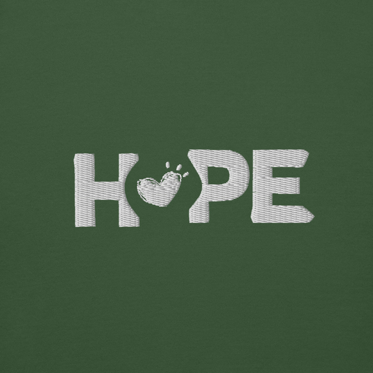 Forest Green HOPE sweatshirt with the HOPE logo embroidered on the front