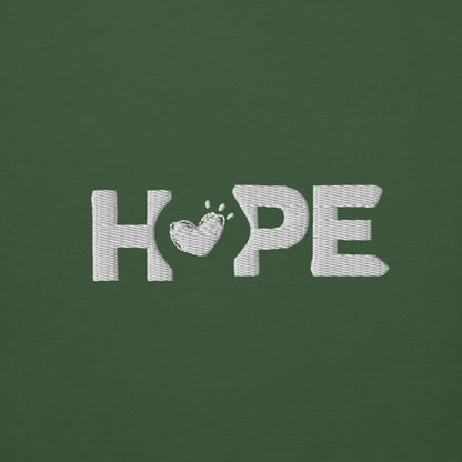 Forest Green HOPE sweatshirt with the HOPE logo embroidered on the front