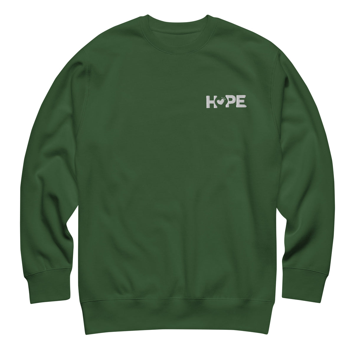 Forest Green HOPE sweatshirt with the HOPE logo embroidered on the front