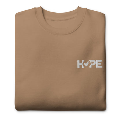 Latte HOPE sweatshirt with the HOPE logo embroidered on the front