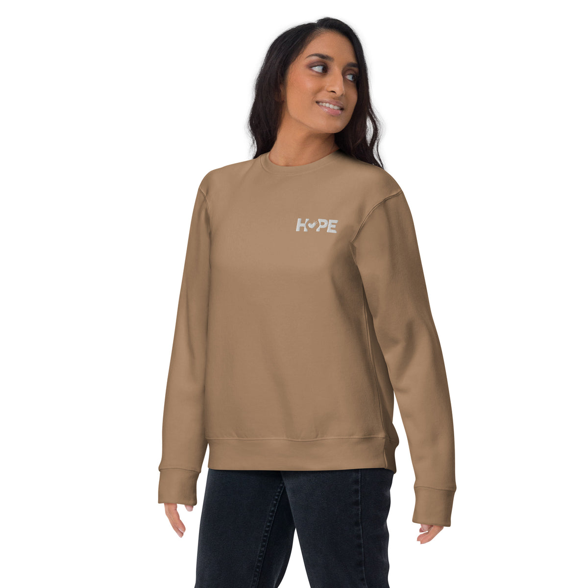 Latte HOPE sweatshirt with the HOPE logo embroidered on the front