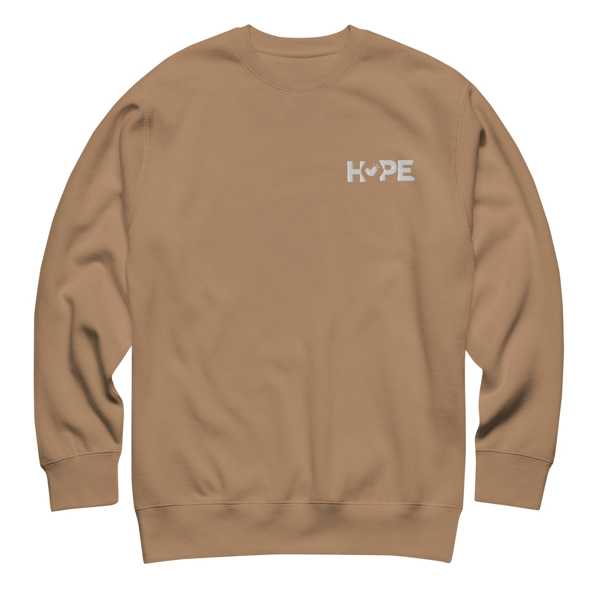Latte HOPE sweatshirt with the HOPE logo embroidered on the front